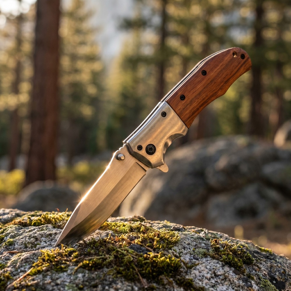 Edc Carry Pocket Knife - DA51 Portable Wooden Handle Folding Knife