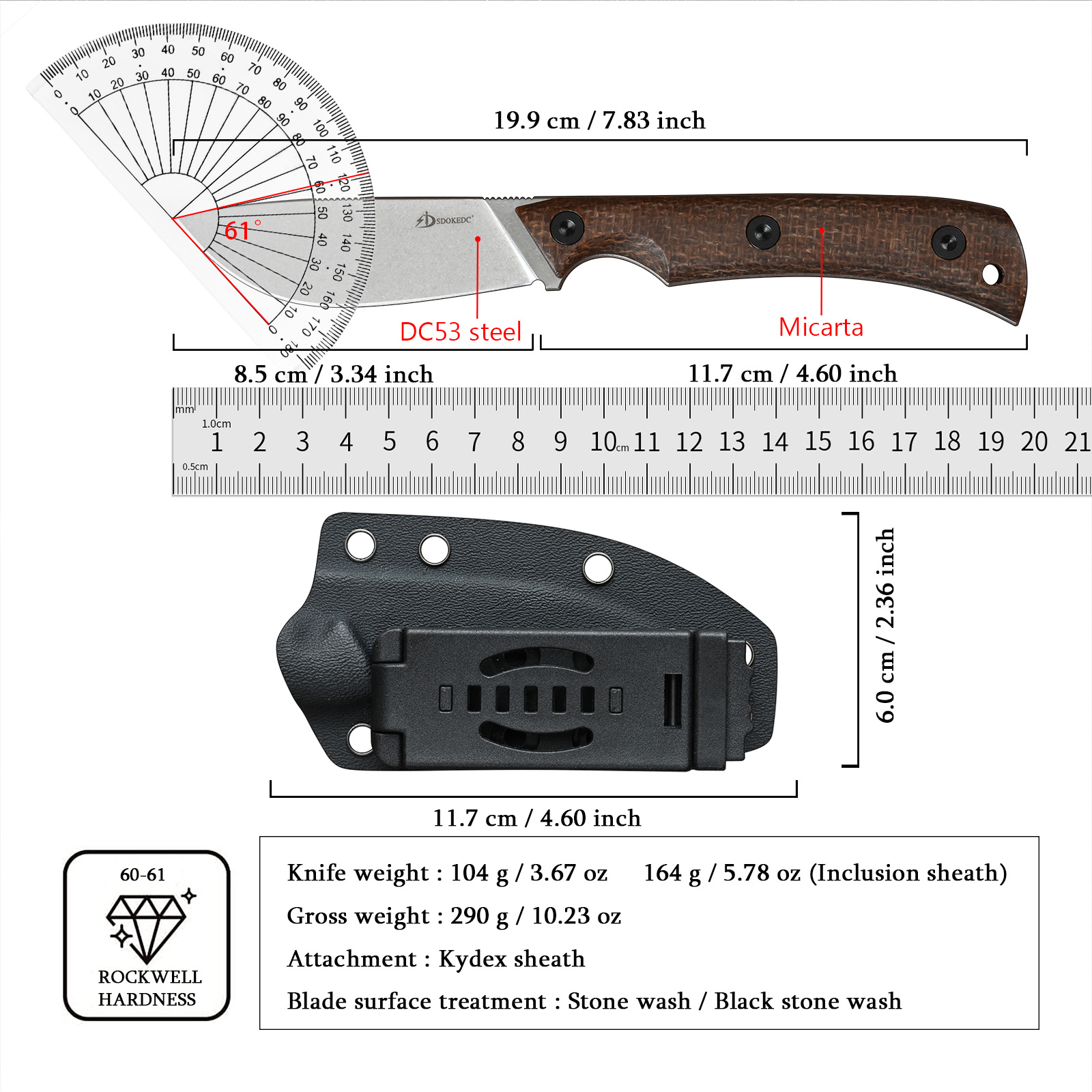 SDOKEDC DC53 Steel EDC Utility - Edc Carry Fixed Blade ulasan dan harga