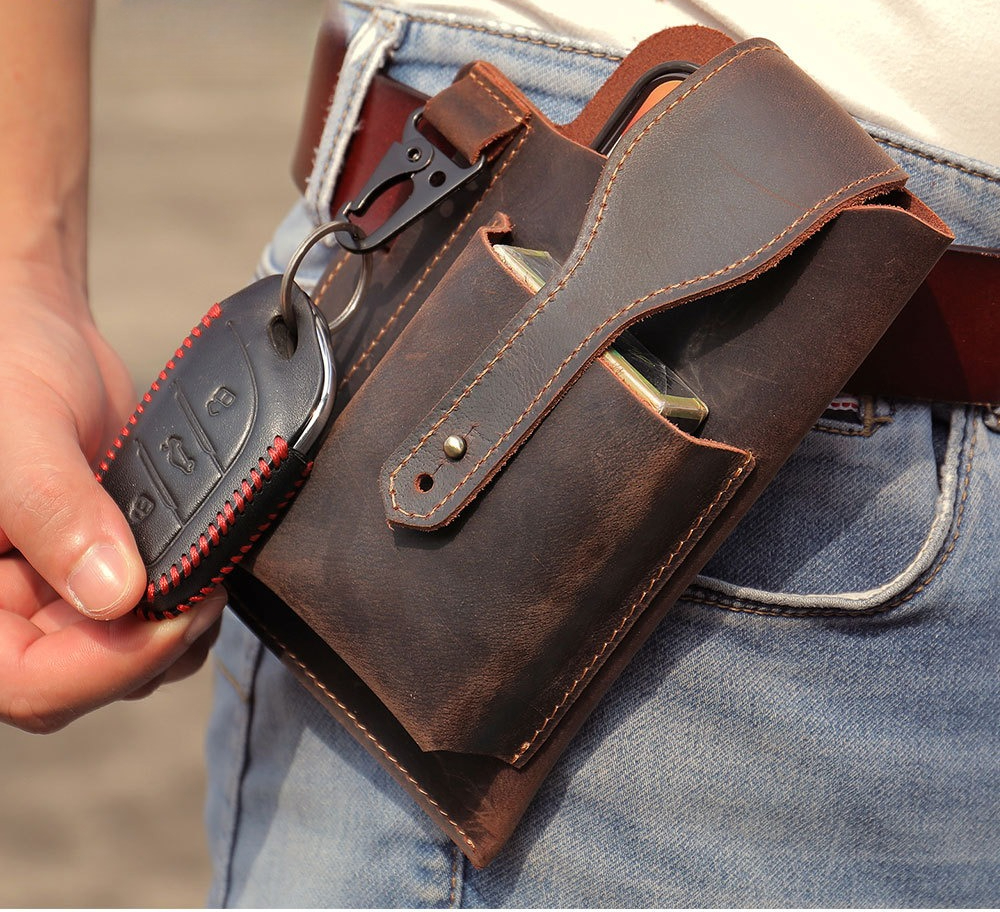 Crazy Horse Leather Phone Hols - Leather Edc. Carry Pouch ulasan dan harga
