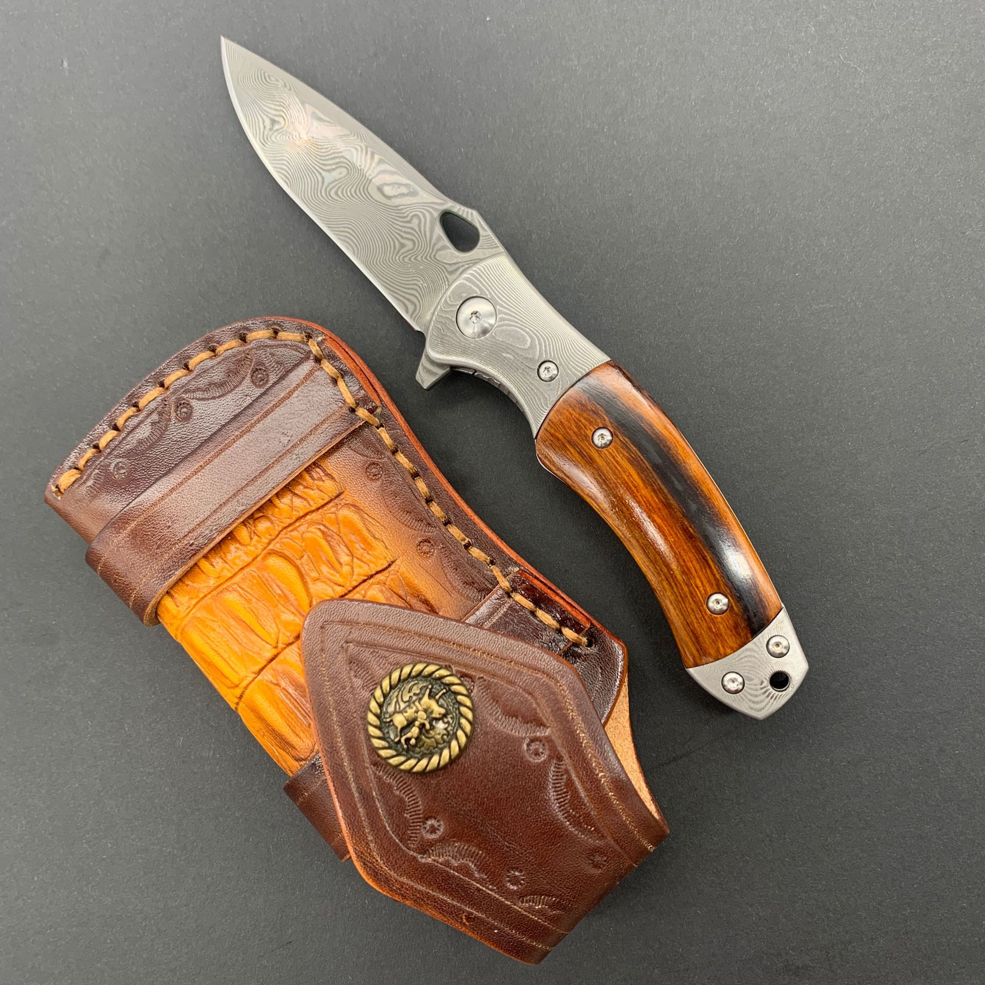 RHON 3.14inch Premium Damascus - Edc Carry Pocket Knife ulasan dan harga
