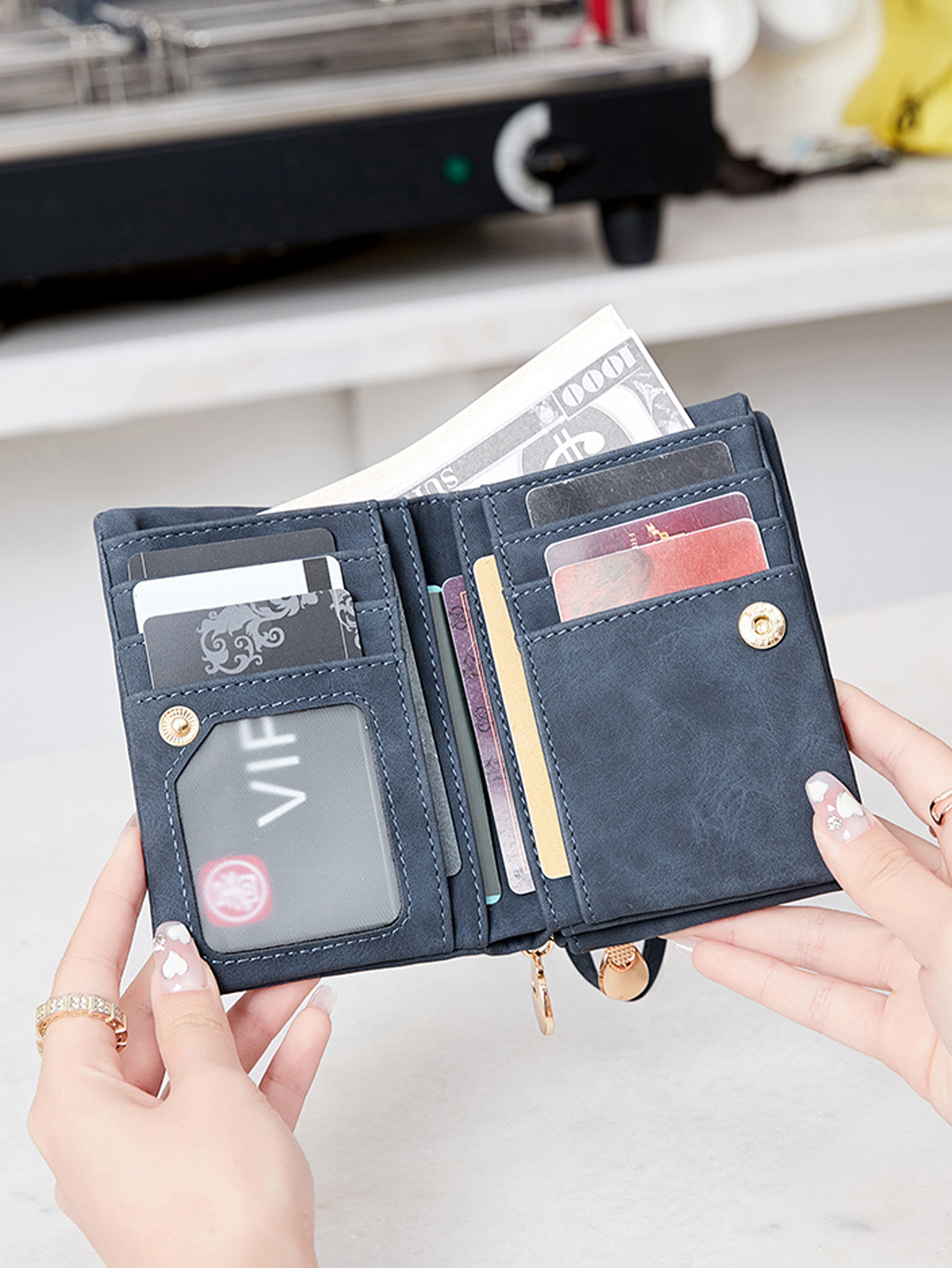 Retro double  fold PU leather  - Edc Carry Card ulasan dan harga